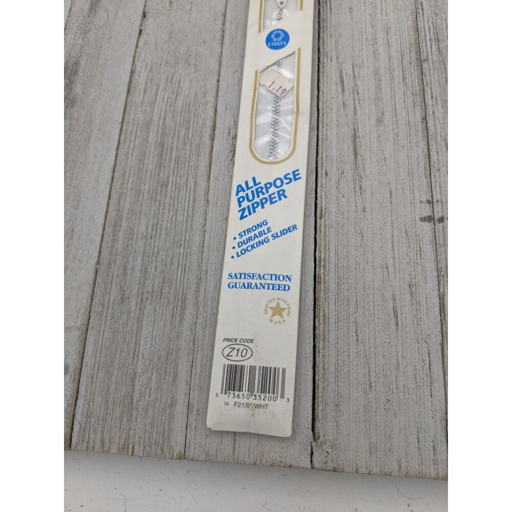 Vintage J&P Coats All Purpose Zipper 9" White 1 - Picture 3 of 4